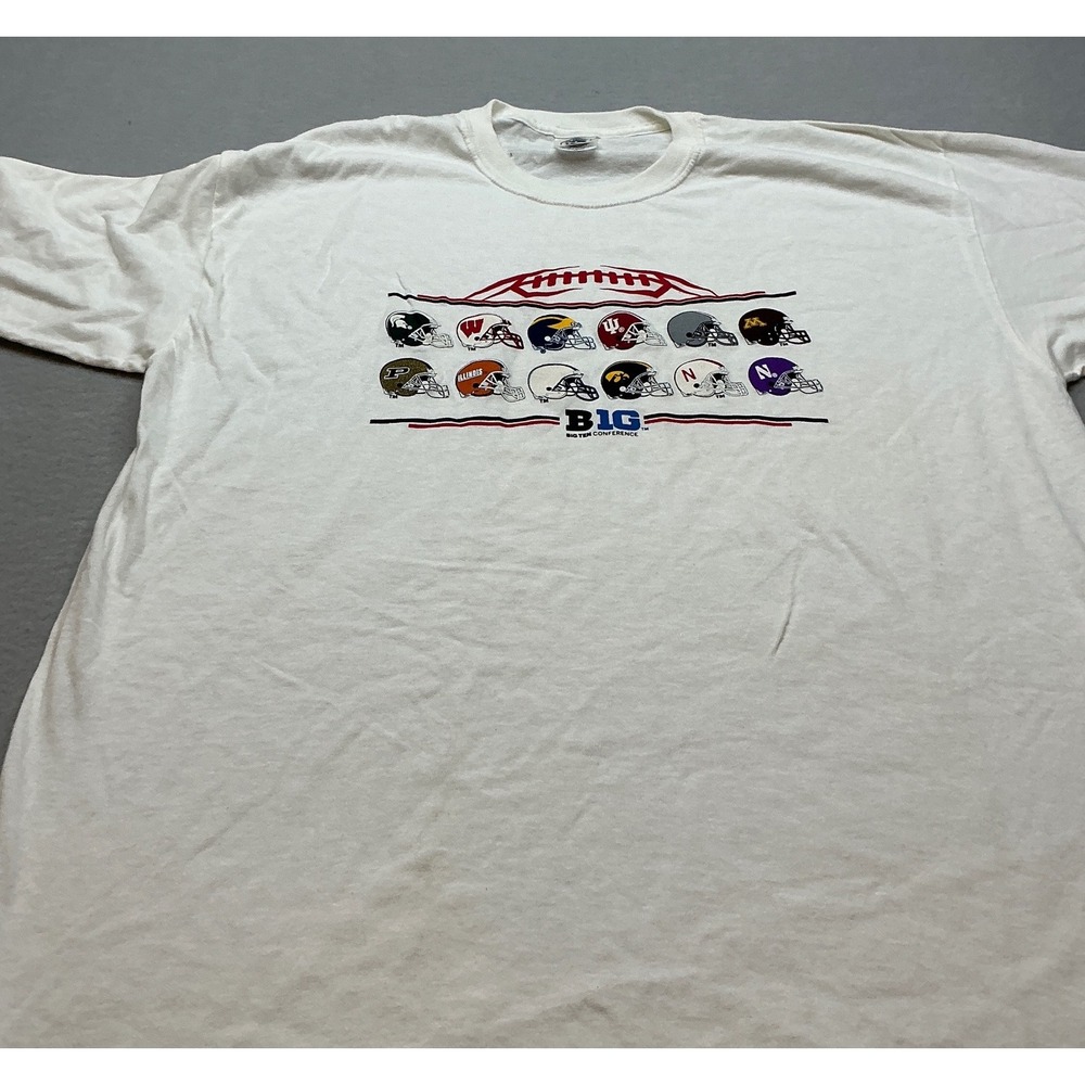New Agenda Big Ten Conference T-Shirt Football Helmet Graphic XL White Mens